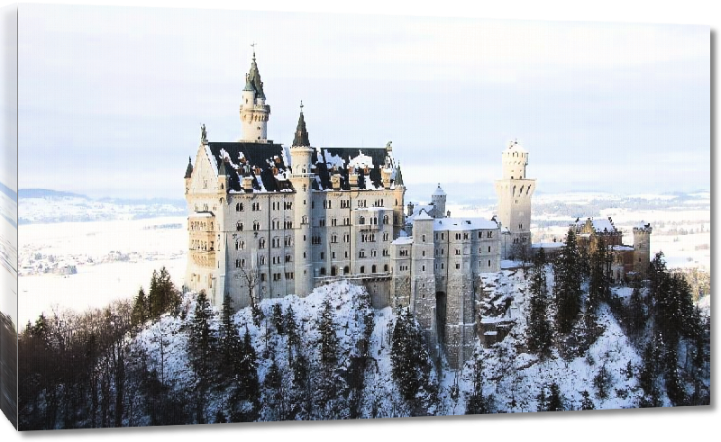 Toiles imprimées Photo du chateau sous la neige Neuschwanstein en Bavière en Allemagne