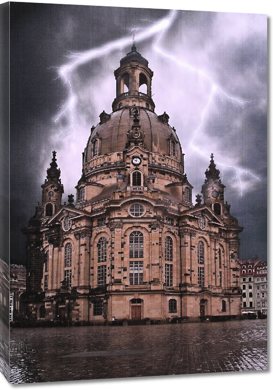 Toiles imprimées Photo de la cathédrale de Dresden sous l'orage en Allemagne