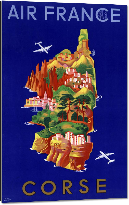 Impression sur aluminium Affiche ancienne de carte de Corse