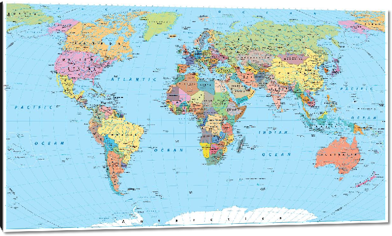 Impression sur aluminium Carte du monde détaillé planisphère