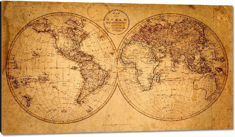 Impression sur aluminium Ancienne carte du monde en 1799
