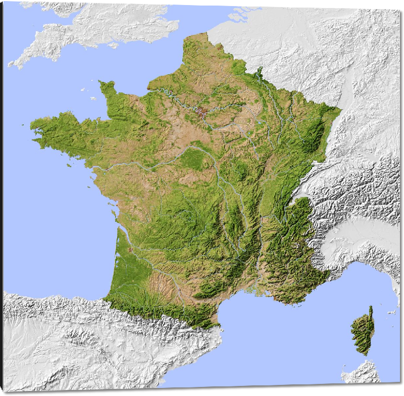 Impression sur aluminium Carte des reliefs en France