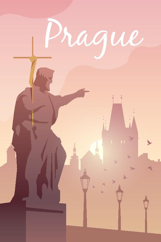 Affiche illustration Prague république Tchèque