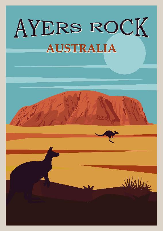 Affiche illustration Australie ayery rock