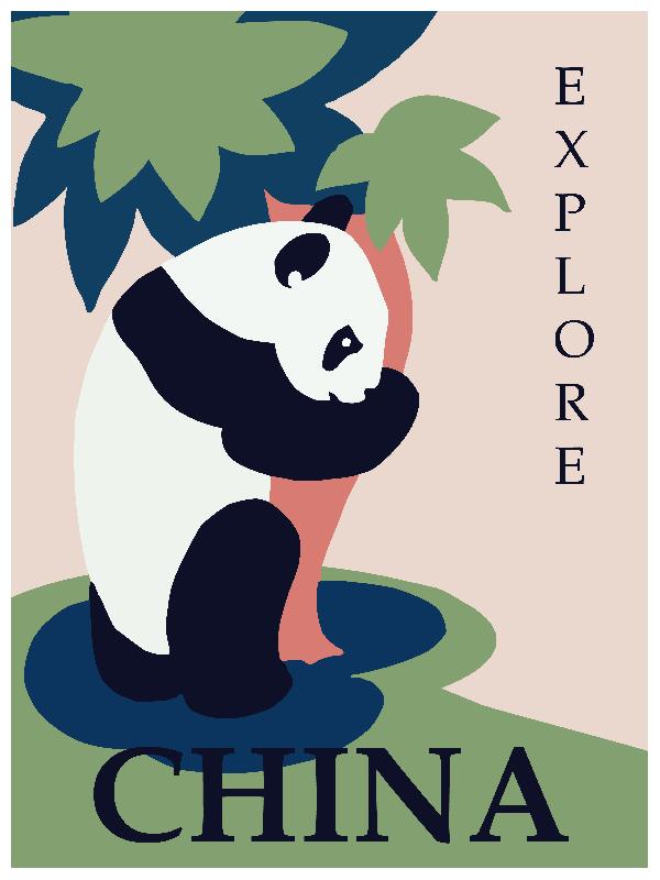 Affiche illustration Panda Chine