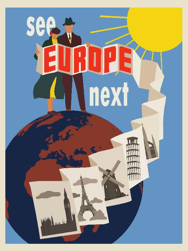 Affiche illustration visitez l'europe