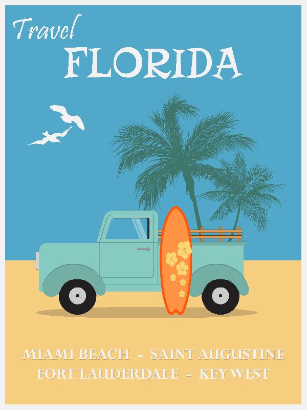 Affiche illustration Floride surf