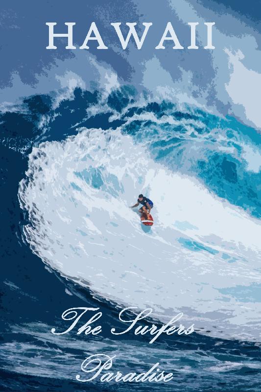 Affiche illustration Hawai surf