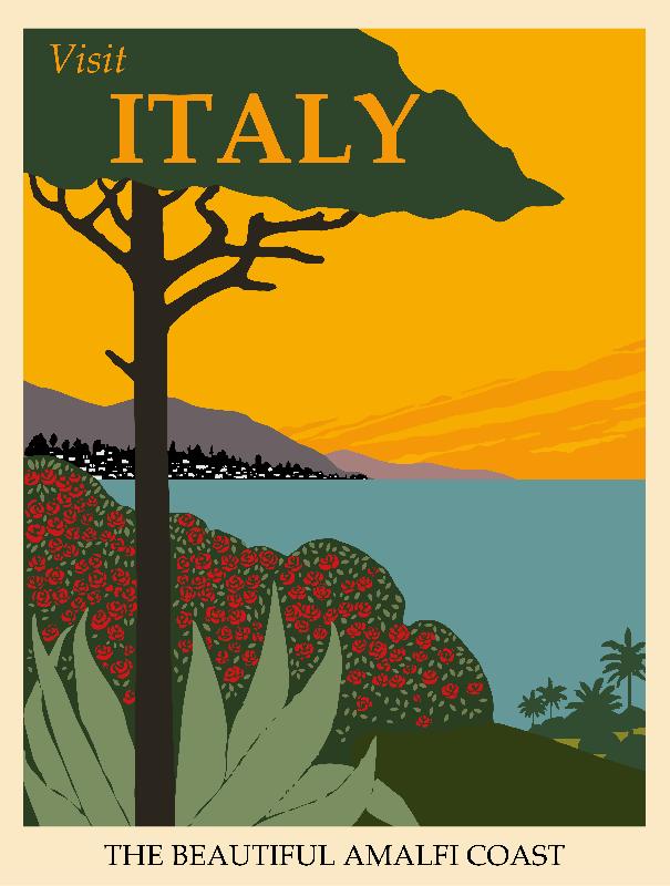 Affiche illustration vintage rétro italie