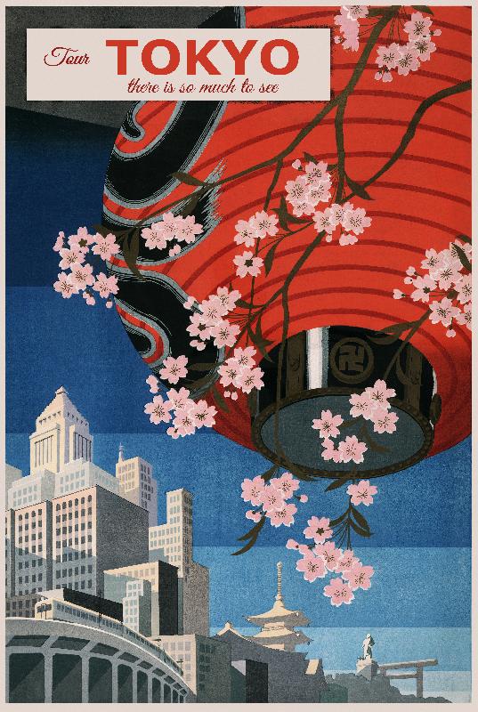 Affiche style vintage rétro Tokyo Japon