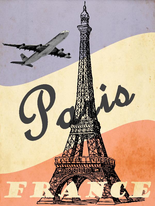 Affiche vintage illustration rétro tour eiffel Paris