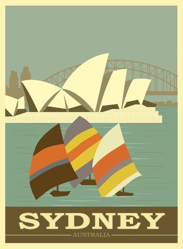 Affiche illustration vintage rétro Sydney Australie