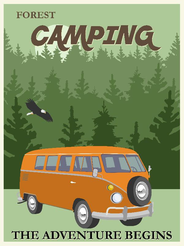 Affiche illustration camping l'aventure commence