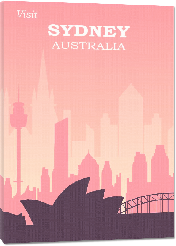 Toiles imprimées Affiche illustration vintage rétro Sydney Australie rose