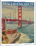 Impression sur aluminium Affiche vintage rétro pont de San Francisco