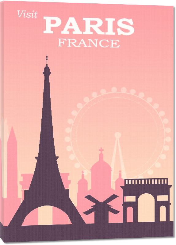 Toiles imprimées Affiche style vintage rétro Paris France Rose