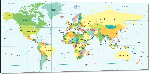 Impression sur aluminium Carte du monde détaillée avec nom des pays en anglais