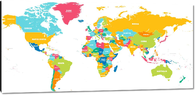 Impression sur aluminium Carte du monde colorée