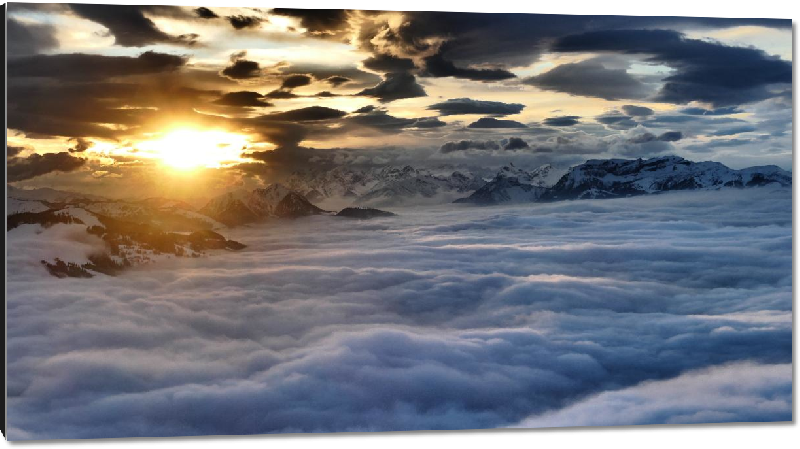 Impression sur aluminium Photo coucher de soleil sur mer de nuage dans les alpes autriche