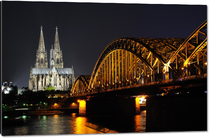 Impression sur aluminium Photo de nuit du pont de cologne en Allemagne