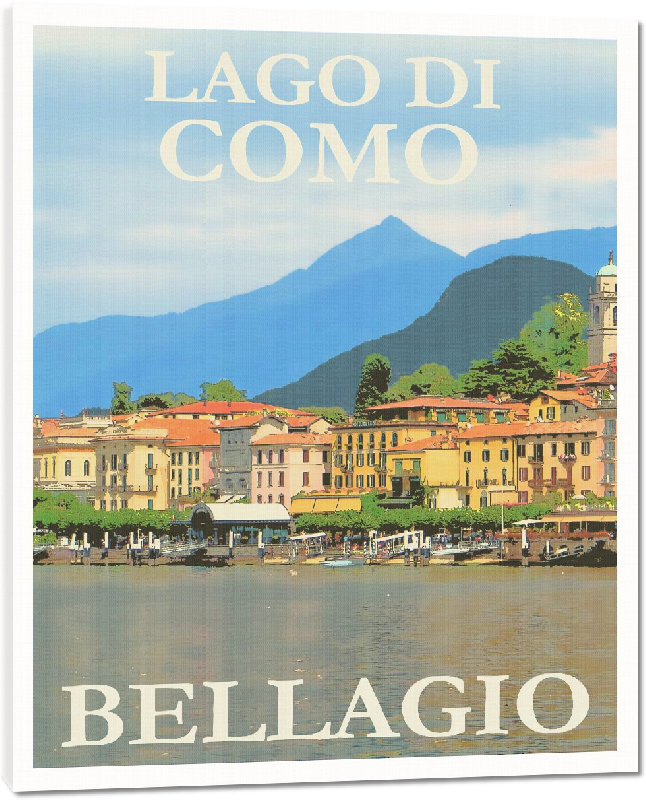 Toiles imprimées Affiche publicitaire illustration lac de come en Italie
