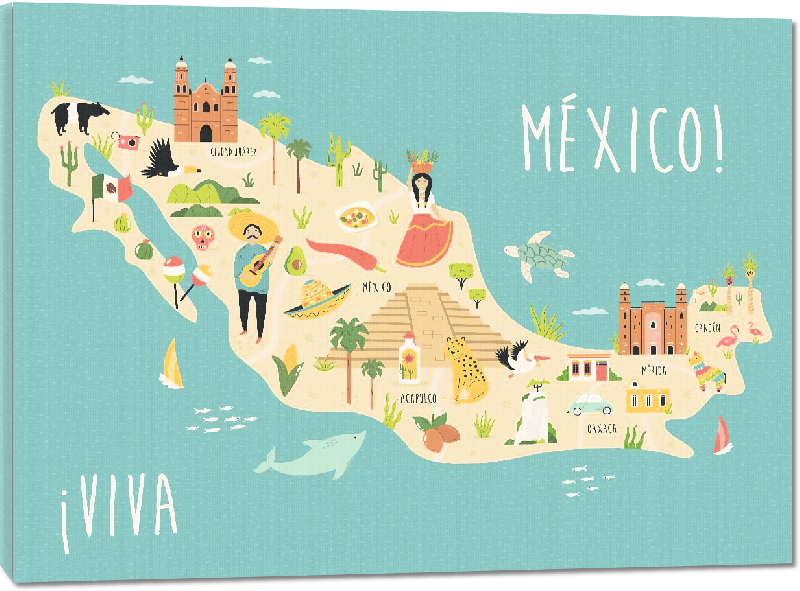 Toiles imprimées Carte illustrée du Mexique 