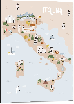 Impression sur aluminium Carte illustrée de l'Italie 