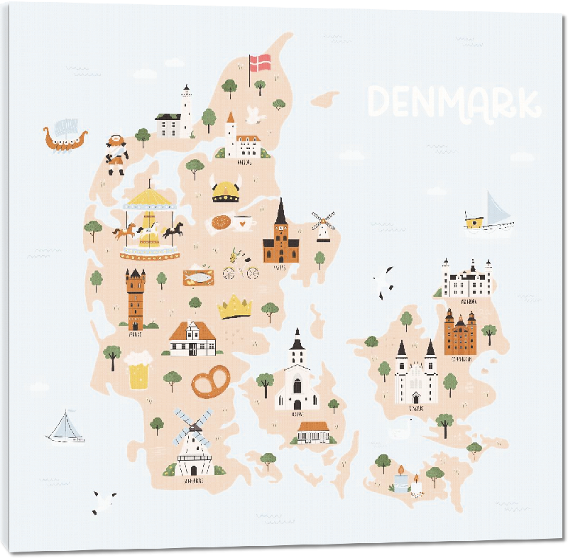 Toiles imprimées Carte illustrée du Danemark  