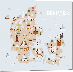 Impression sur aluminium Carte illustrée du Danemark  