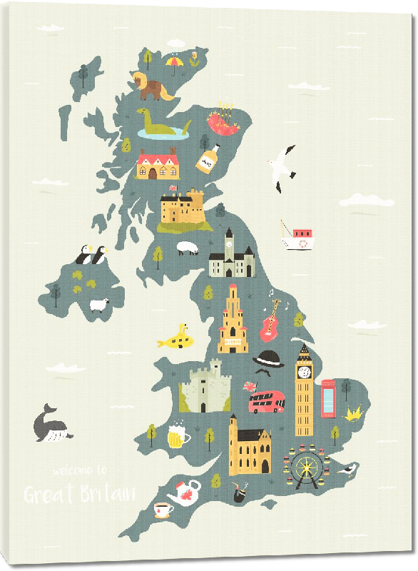 Toiles imprimées Carte illustrée du Royaume-Uni ou Grande Bretagne 