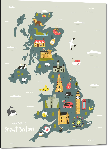 Impression sur aluminium Carte illustrée du Royaume-Uni ou Grande Bretagne 