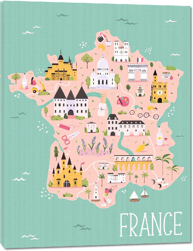 Toiles imprimées Carte illustrée de la France 