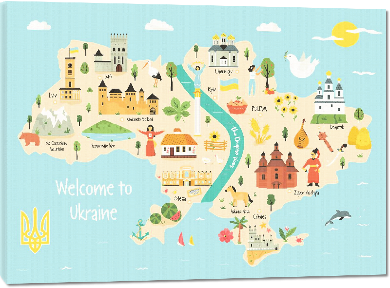 Toiles imprimées Carte illustrée de l'Ukraine 