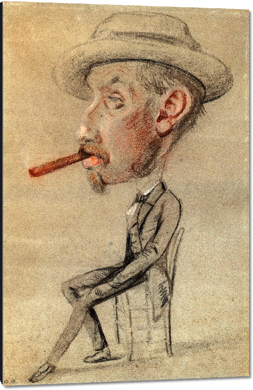 Impression sur aluminium Reproduction art caricature de l'homme au gros cigare de Claude Monet