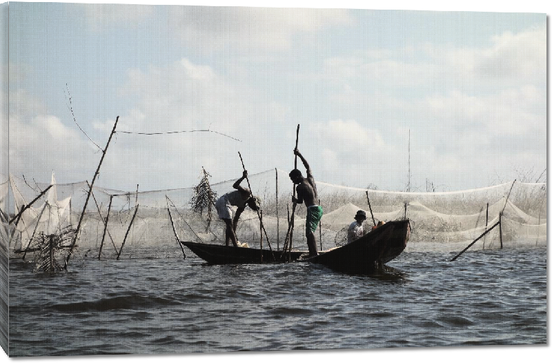 Toiles imprimées photo homme à la pêche au Benin