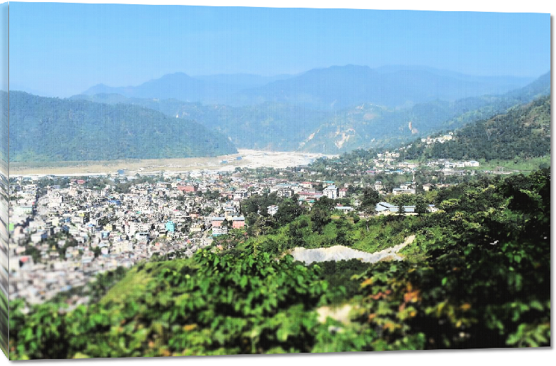 Toiles imprimées photo ville au milieu des montagnes au Bhoutan 