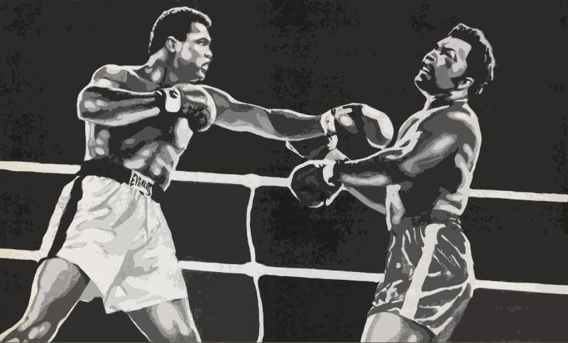Dessin d'un combat de boxe Mohamed Ali VS George Foreman