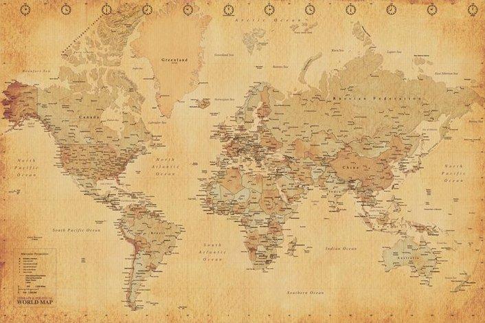 Carte du monde effet ancien