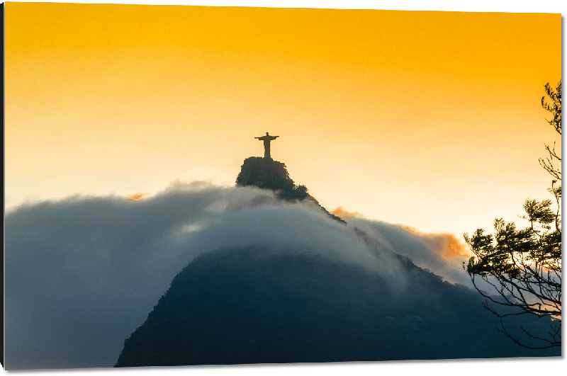 Impression sur aluminium photo montagne avec la statue au brésil