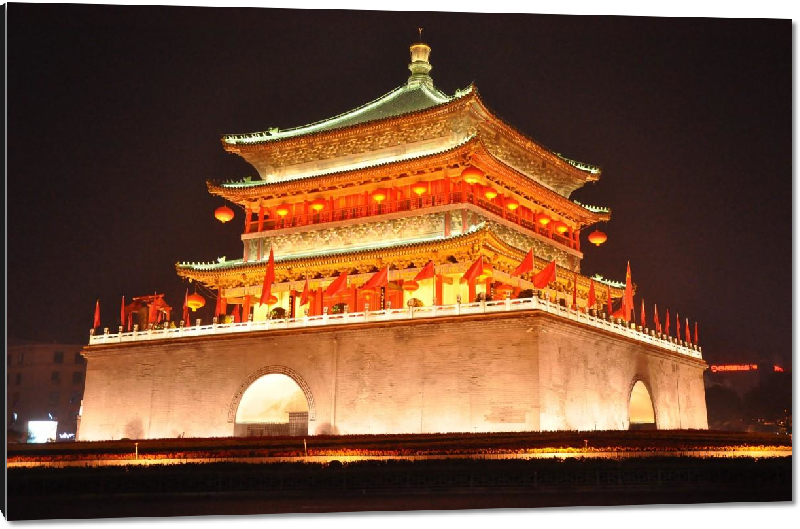 Impression sur aluminium photo temple chinois illuminé