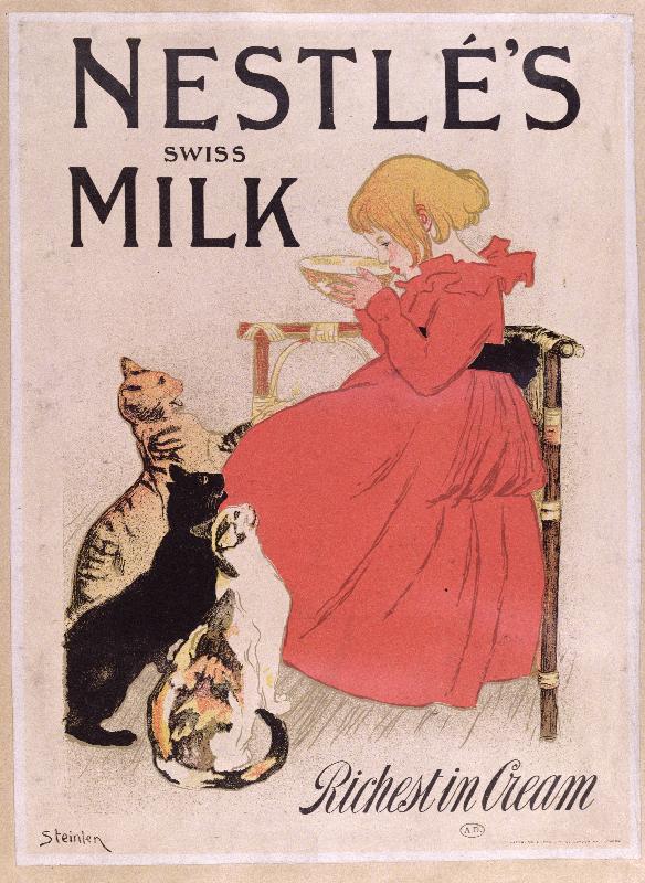 Affiche publicitaire du lait suisse de Nestlé, fin du XIXe siècle