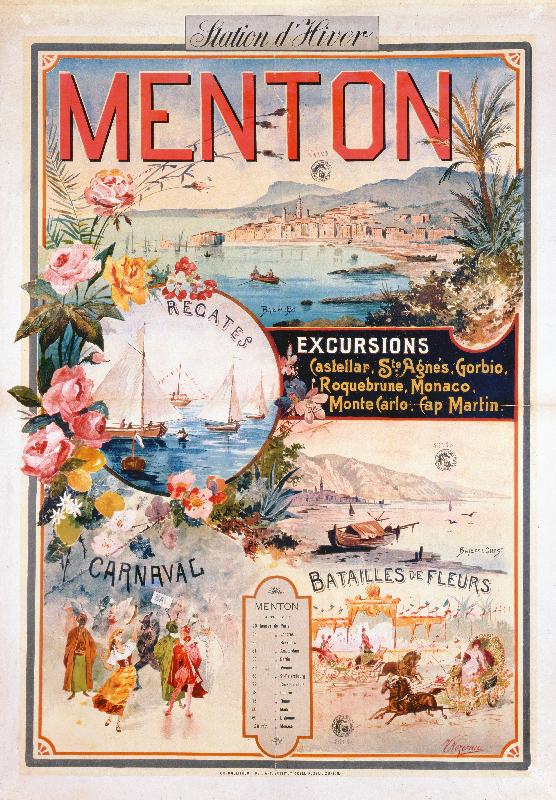 Affiche publicitaire de Menton comme station d'hiver