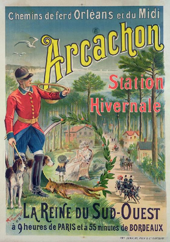 Copie affiche vintage d'Arcachon chasse a courre 