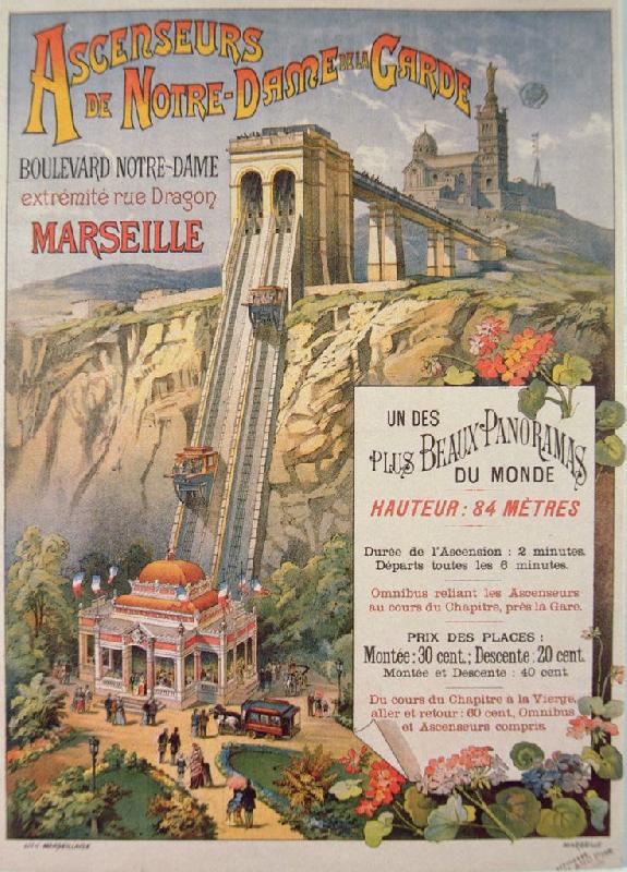 Copie Affiche publicitaire pour l'ascenseur Notre Dame de la Garde Marseille