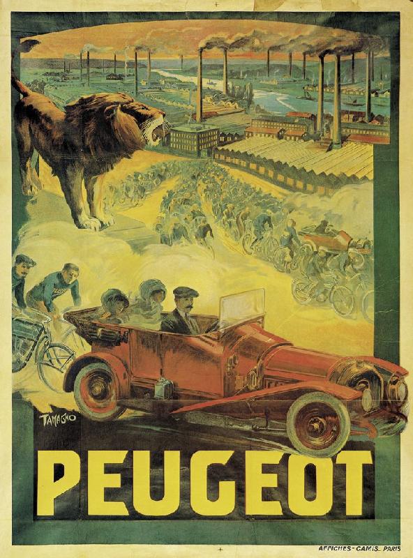 Reproduction d'affiche publicitaire vintage Peugeot
