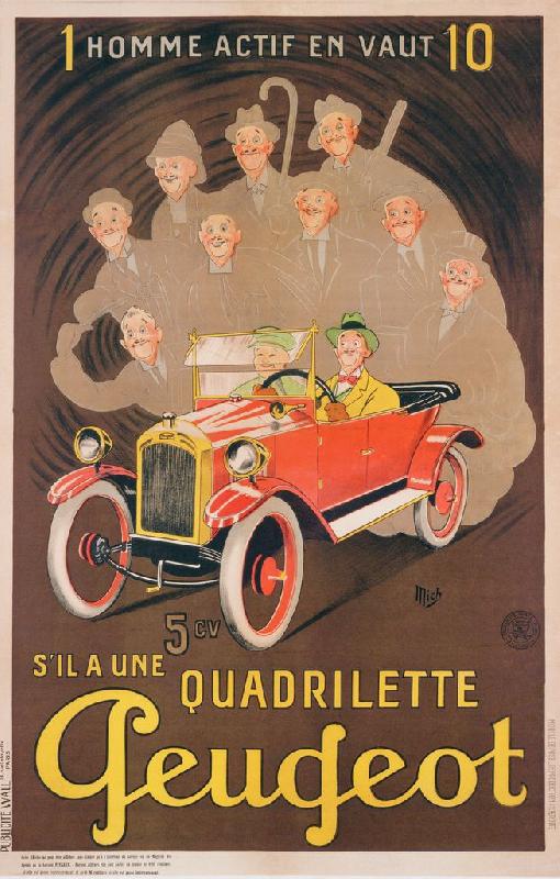 Publicité pour Peugeot, vers 1910