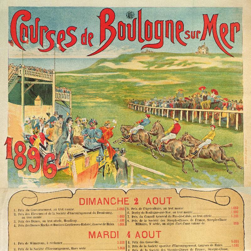 Poster ancien Courses de Chevaux à Boulogne sur Mer 