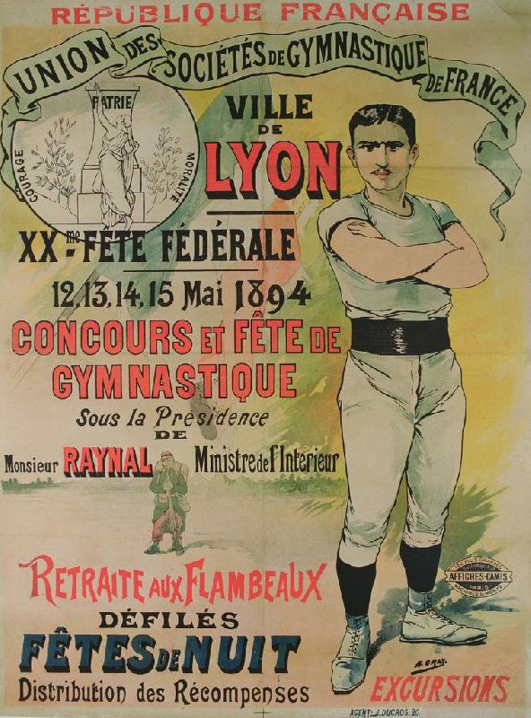 affiche publicitaire ancienne a gymastics contest in Lyon