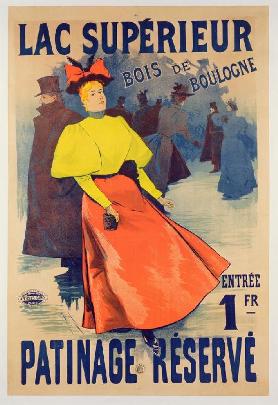 affiche publicitaire ancienne Lac superieur in the Bois de Boulogne colour