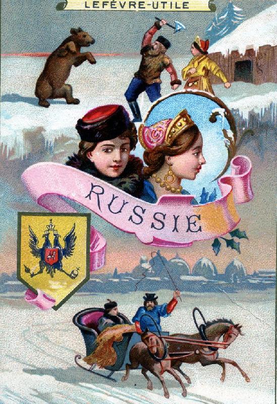 affiche publicitaire ancienne Russia, from a series of promotional cards for Lefevre-Utile